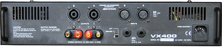 JB VX-400 2x200W RMS, 4 Ohm / 2x135W RMS, 8 Ohm