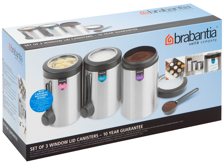 Brilliant Steel 247286 1.4 Litre Brabantia Round Window Canister Pack of 3